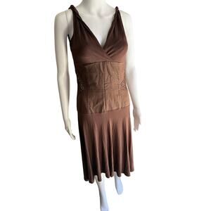 La Perla Brown Linen Corset Midi Dress Made in Italy Bodycon XS to Small Fit